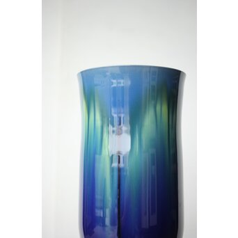 人間国宝 三代徳田八十吉作 金文字銘 碧明燿彩花器 所載品 本人サイン付　P480 