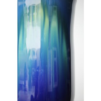 人間国宝 三代徳田八十吉作 金文字銘 碧明燿彩花器 所載品 本人サイン付　P480 