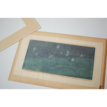 萩原英雄 天上の首飾 木版画 額装　Z516 