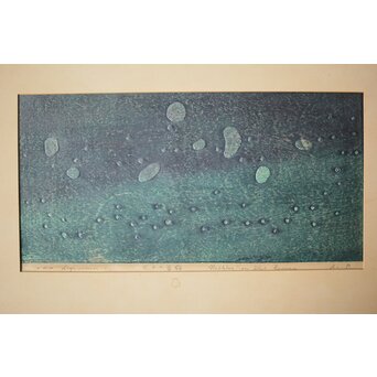 萩原英雄 天上の首飾 木版画 額装　Z516