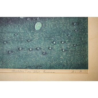 萩原英雄 天上の首飾 木版画 額装　Z516 