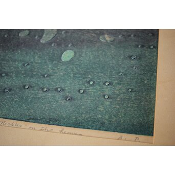 萩原英雄 天上の首飾 木版画 額装　Z516 
