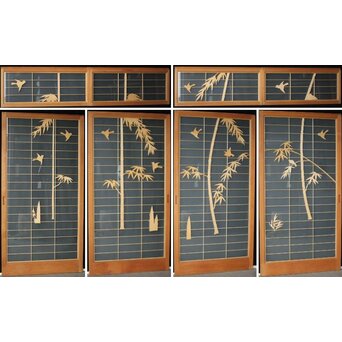 両面ガラス建具 竹雀 上下8枚1組　GD0221Y
