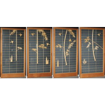 両面ガラス建具 竹雀 上下8枚1組　GD0221Y 