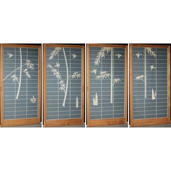 両面ガラス建具 竹雀 上下8枚1組　GD0221Y 