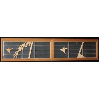 両面ガラス建具 竹雀 上下8枚1組　GD0221Y 欄間CD　表