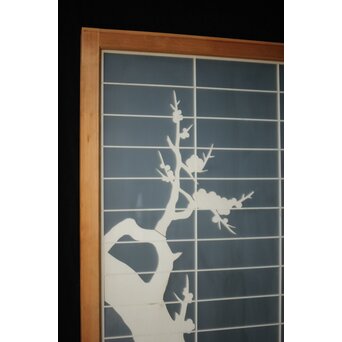 両面ガラス建具 梅に鶴 上下8枚1組　GD0222Y 