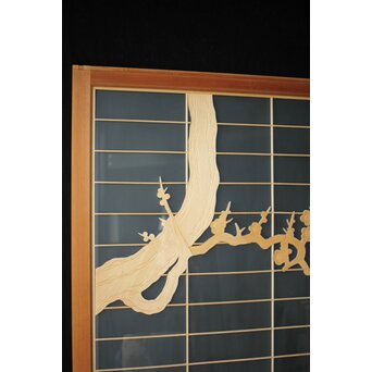 両面ガラス建具 梅に鶴 上下8枚1組　GD0222Y 
