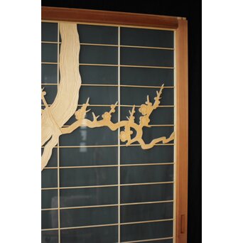 両面ガラス建具 梅に鶴 上下8枚1組　GD0222Y 