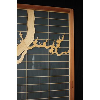 両面ガラス建具 梅に鶴 上下8枚1組　GD0222Y 