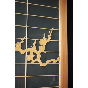 両面ガラス建具 梅に鶴 上下8枚1組　GD0222Y 