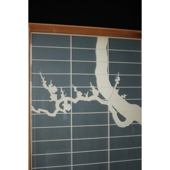 両面ガラス建具 梅に鶴 上下8枚1組　GD0222Y 