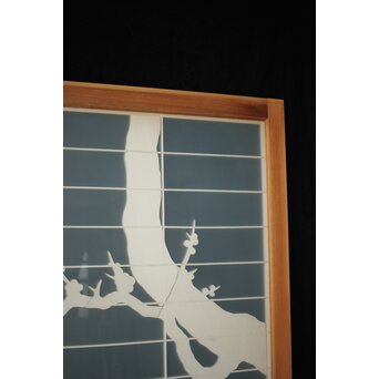 両面ガラス建具 梅に鶴 上下8枚1組　GD0222Y 