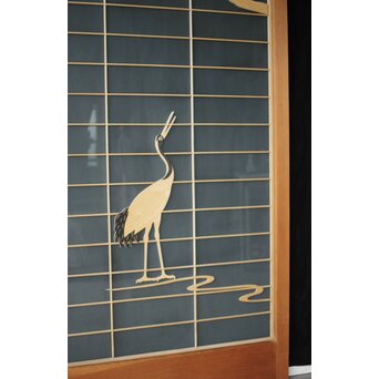 両面ガラス建具 梅に鶴 上下8枚1組　GD0222Y 