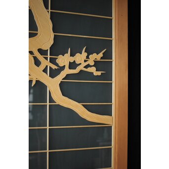 両面ガラス建具 梅に鶴 上下8枚1組　GD0222Y 