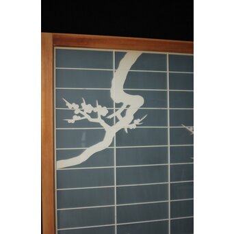 両面ガラス建具 梅に鶴 上下8枚1組　GD0222Y 