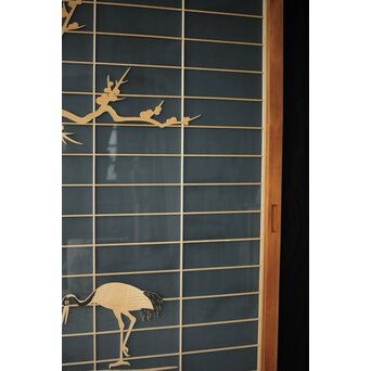 両面ガラス建具 梅に鶴 上下8枚1組　GD0222Y 