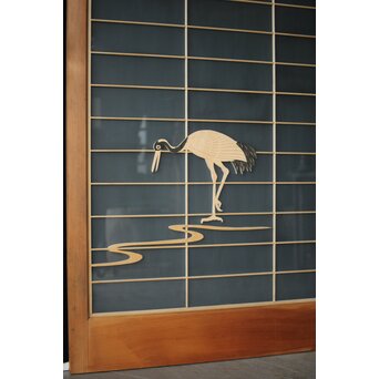 両面ガラス建具 梅に鶴 上下8枚1組　GD0222Y 