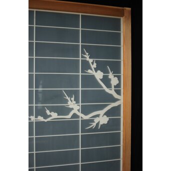 両面ガラス建具 梅に鶴 上下8枚1組　GD0222Y 