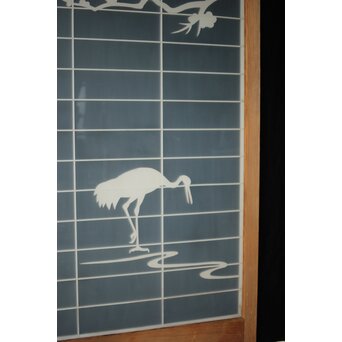 両面ガラス建具 梅に鶴 上下8枚1組　GD0222Y 