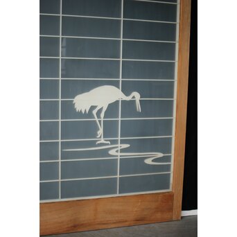 両面ガラス建具 梅に鶴 上下8枚1組　GD0222Y 