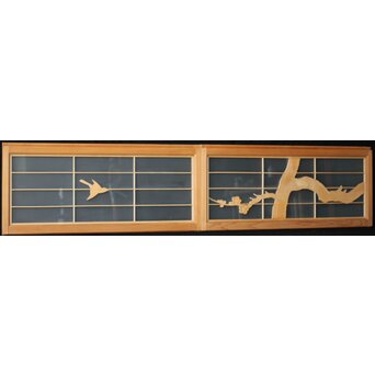 両面ガラス建具 梅に鶴 上下8枚1組　GD0222Y 欄間AM　表