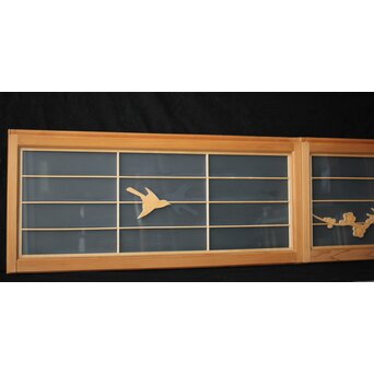 両面ガラス建具 梅に鶴 上下8枚1組　GD0222Y 