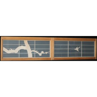 両面ガラス建具 梅に鶴 上下8枚1組　GD0222Y 欄間AB　ウラ