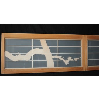 両面ガラス建具 梅に鶴 上下8枚1組　GD0222Y 