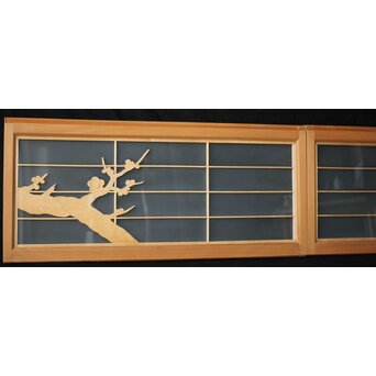 両面ガラス建具 梅に鶴 上下8枚1組　GD0222Y 