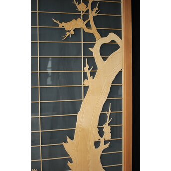 両面ガラス建具 梅に鶴 上下8枚1組　GD0222Y 