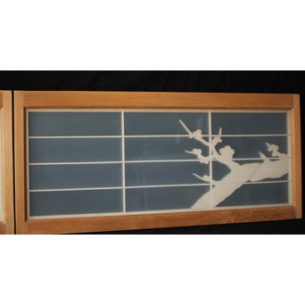 両面ガラス建具 梅に鶴 上下8枚1組　GD0222Y 