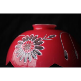 稀品 大正期 金赤 桃色切子花文電笠 照明　A476 