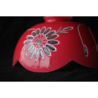 稀品 大正期 金赤 桃色切子花文電笠 照明　A476 