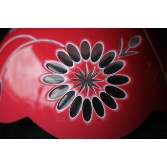 稀品 大正期 金赤 桃色切子花文電笠 照明　A476 