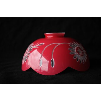 稀品 大正期 金赤 桃色切子花文電笠 照明　A476 