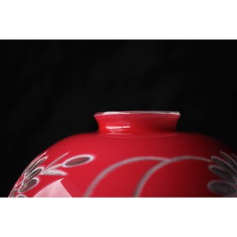 稀品 大正期 金赤 桃色切子花文電笠 照明　A476 