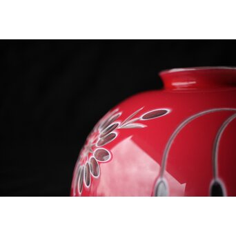 稀品 大正期 金赤 桃色切子花文電笠 照明　A476 