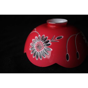 稀品 大正期 金赤 桃色切子花文電笠 照明　A476 