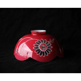 稀品 大正期 金赤 桃色切子花文電笠 照明　A476