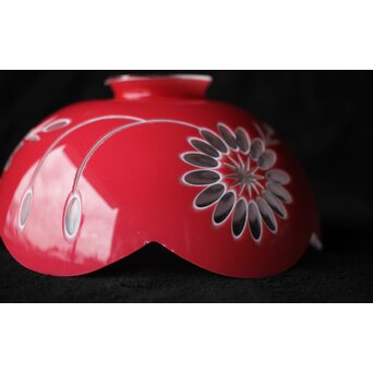 稀品 大正期 金赤 桃色切子花文電笠 照明　A476 