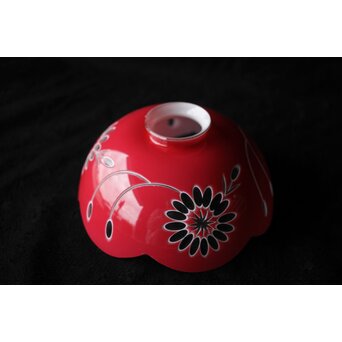 稀品 大正期 金赤 桃色切子花文電笠 照明　A476 