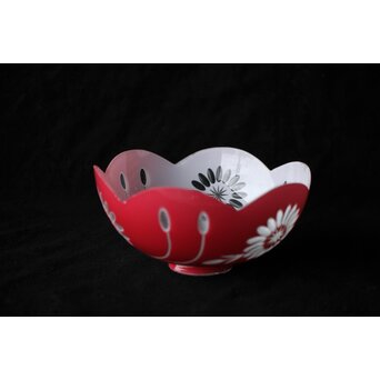 稀品 大正期 金赤 桃色切子花文電笠 照明　A476 