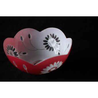 稀品 大正期 金赤 桃色切子花文電笠 照明　A476 