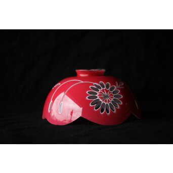 稀品 大正期 金赤 桃色切子花文電笠 照明　A476 