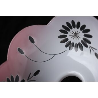 稀品 大正期 金赤 桃色切子花文電笠 照明　A476 