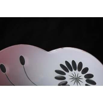 稀品 大正期 金赤 桃色切子花文電笠 照明　A476 