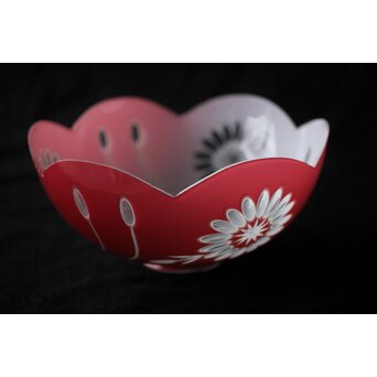 稀品 大正期 金赤 桃色切子花文電笠 照明　A476 