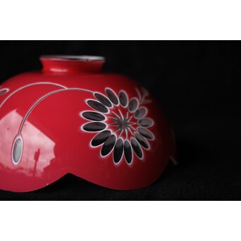 稀品 大正期 金赤 桃色切子花文電笠 照明　A476 