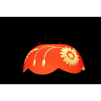 稀品 大正期 金赤 桃色切子花文電笠 照明　A476 